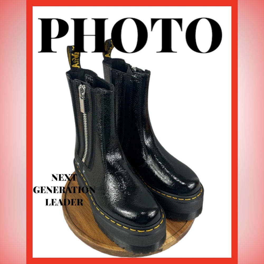 Dr Martens 2976 Max Platform Boots Black Leather Womens Size 6 Chunky Zip Combat